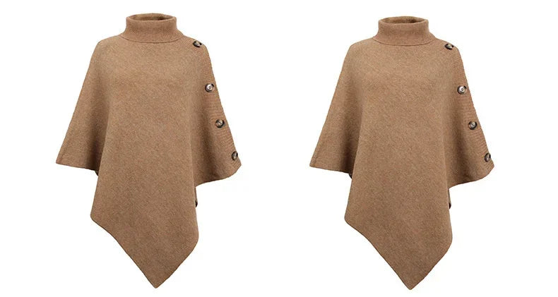 2025 Autumn Winter Shawl Cloak Sweater Solid Color Turtleneck Oversized Cape Coat Female Ponchos Pullover Knitted Bat Sleeve Top