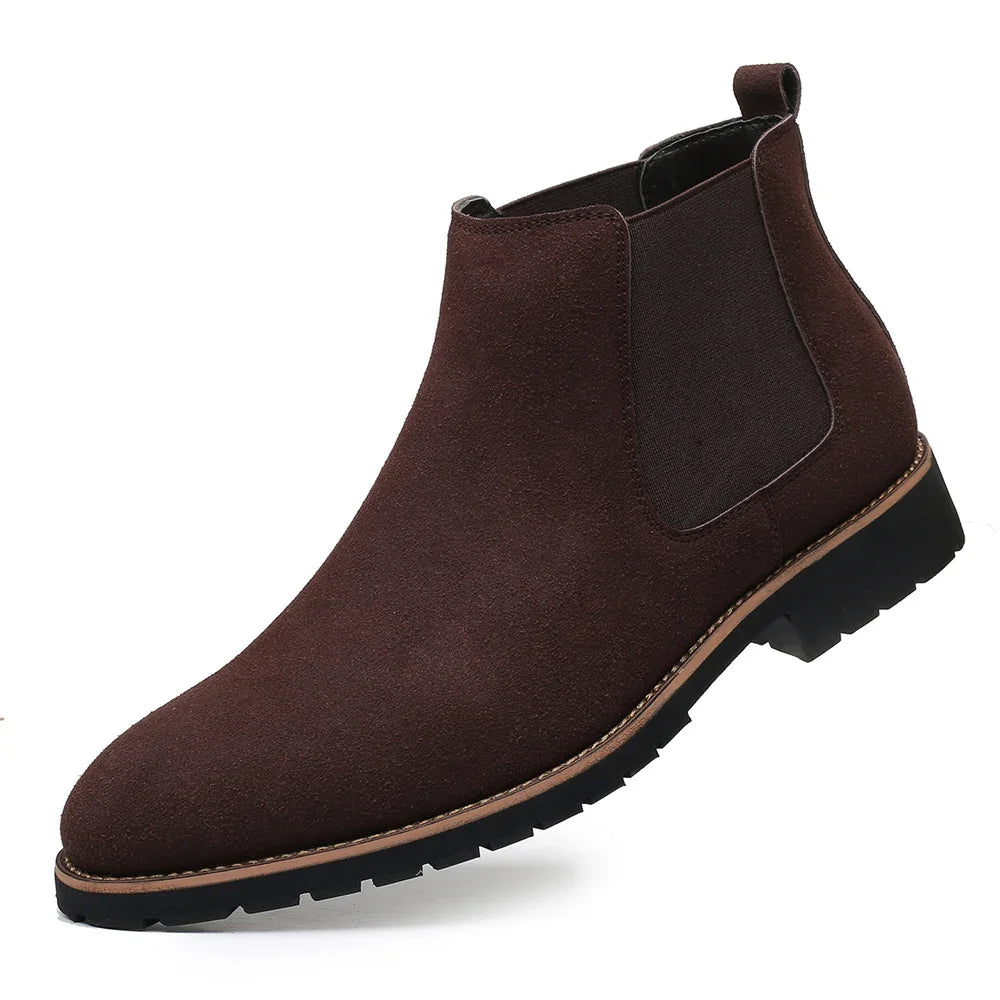 Fashion Men's Ankle Boot New Leather Men's Chelsea Boots Men Shoes Casual Black Sleeve Boots Outdoor High Top Wedding Shoes Male