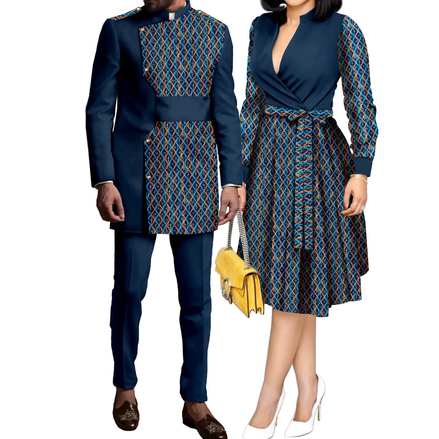 SEA&ALP African Kente Prints Couple Clothes for Wedding Dashiki African Men Long Sleeved Pants Set Matching Women Dresses