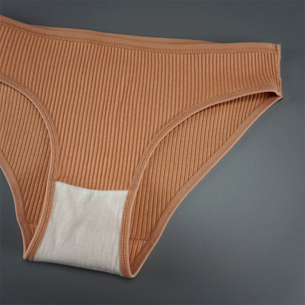 UNWE 3PCS/Pack Ribbed Cotton Seamless Panties for Women Briefs Pack Comfortable Ladies Underwear Sets