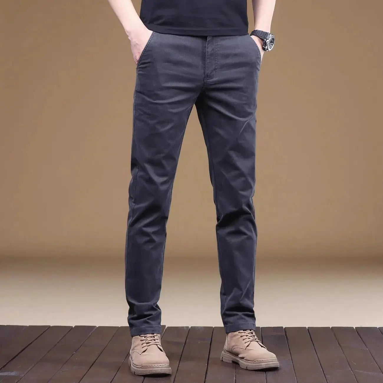 2025 Summer Thin Cotton Men's Casual Pants Trendy Versatile Elastic Light Business Trousers Work Formal Slim Straight Pants
