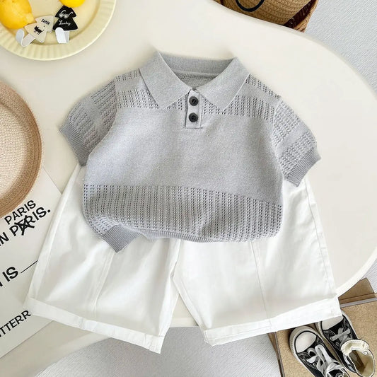 Boys Set Fashion Short Sleeve Knitted POLO Shirt And Casual Pants Two-Piece Set Children's Clothing Ensemble