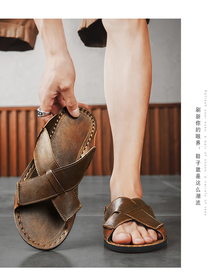 Summer Men Sandals Genuine Leather Mens Casual Shoes Outdoor Men Leather Sandals for Men Beach Shoes Roman mens Shoes