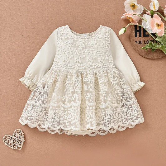0-18M Baby Girls Romper Dress Newborn Toddler Long Sleeve Lace Floral Romper Infant Party Princess Dresses Fall Clothes