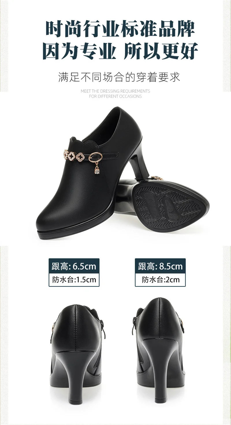 Temperament Fashionable And Versatile Deep Mouth Spring And Autumn Comfortable High Heels Soft Sole Soft Side Single Shoes