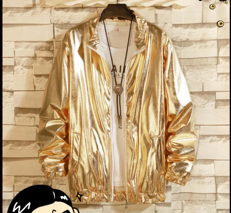 Men's Sets Shiny Metallic Suits Adult Disco 2 Piece Outfit Jacket Pants Halloween Dress Up Nightclub Stage Party Jackets Costume