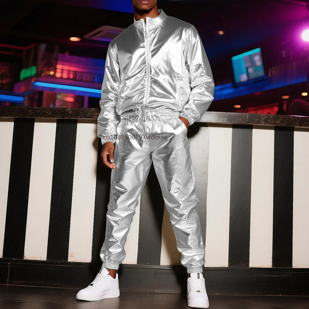 Unisex Jacket and Long Pants Tracksuit Stand Collar Sports Suit 2 Piece Set Men Women Cosplay Stage Performance Dance Costumes