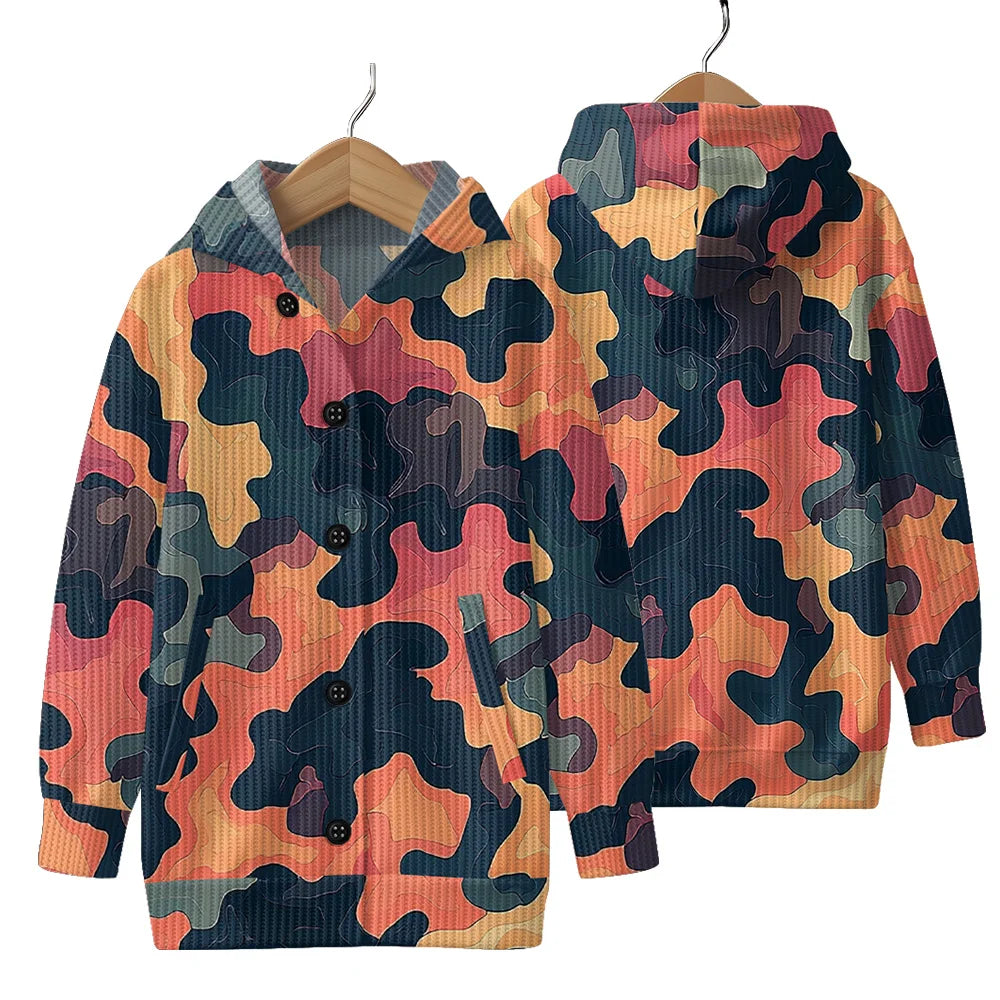 Trendy Camouflage Hooded Cardigan Coats Soft Button-Up Front All-Season Comfort for Outdoor & Indoor Wear Durable Casual Style