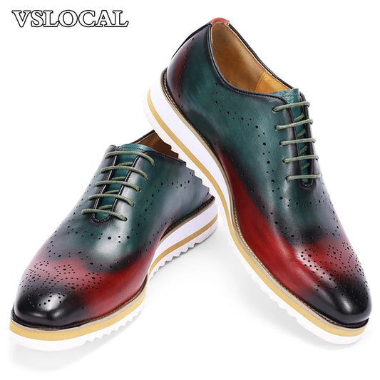 Luxury Men Light Shoes Green Mix Red Lace up Casual Mens Dress Shoes Comfortable Sports Walking Daily Leather Shoes Men