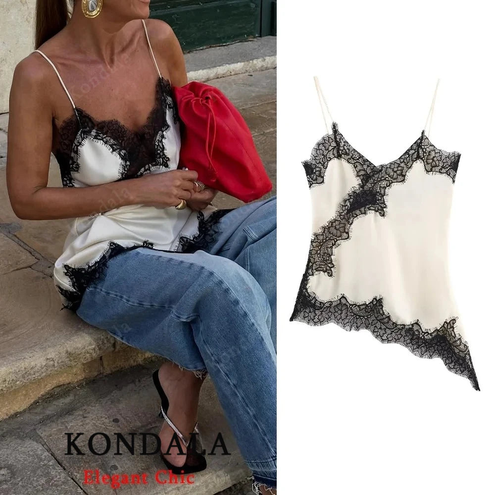 KONDALA Women Sexy High Street Lace Cami Short Dress Asymmetrical Dress 2025 Spring Autumn Fashion Party Dinner Date Mujer Dress