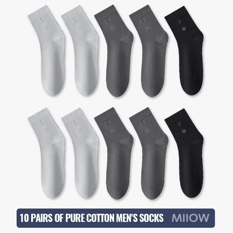 MiiOW 100% Pure Cotton Socks Men Business Dress Long Sock Black White Antibacterial Anti Odor Crew Socks Breathable Sport Sock