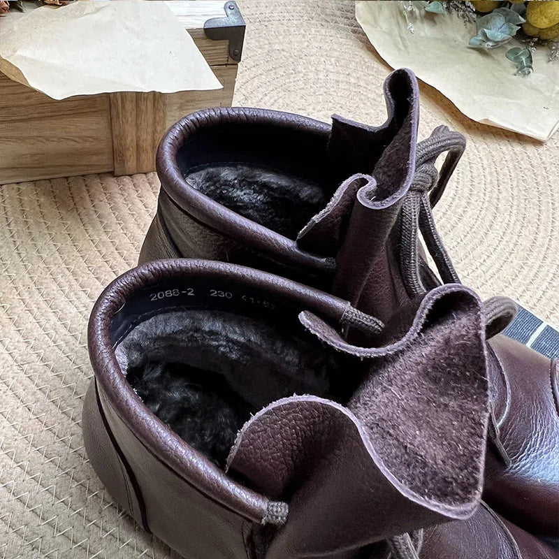 Careaymade-Genuine leather women's boots Fashion retro warm Oversized shoes cow leather Pure handmade ankle boots Casual boots