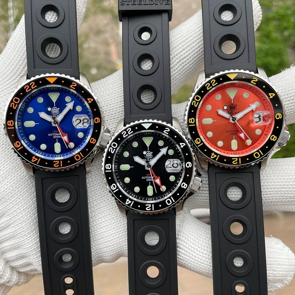 STEELDIVE Top Brand New Arrival SD1994 200M Waterproof Super Luminous Ceramic Bezel NH34 GMT Automatic Chronograph Dive Watches