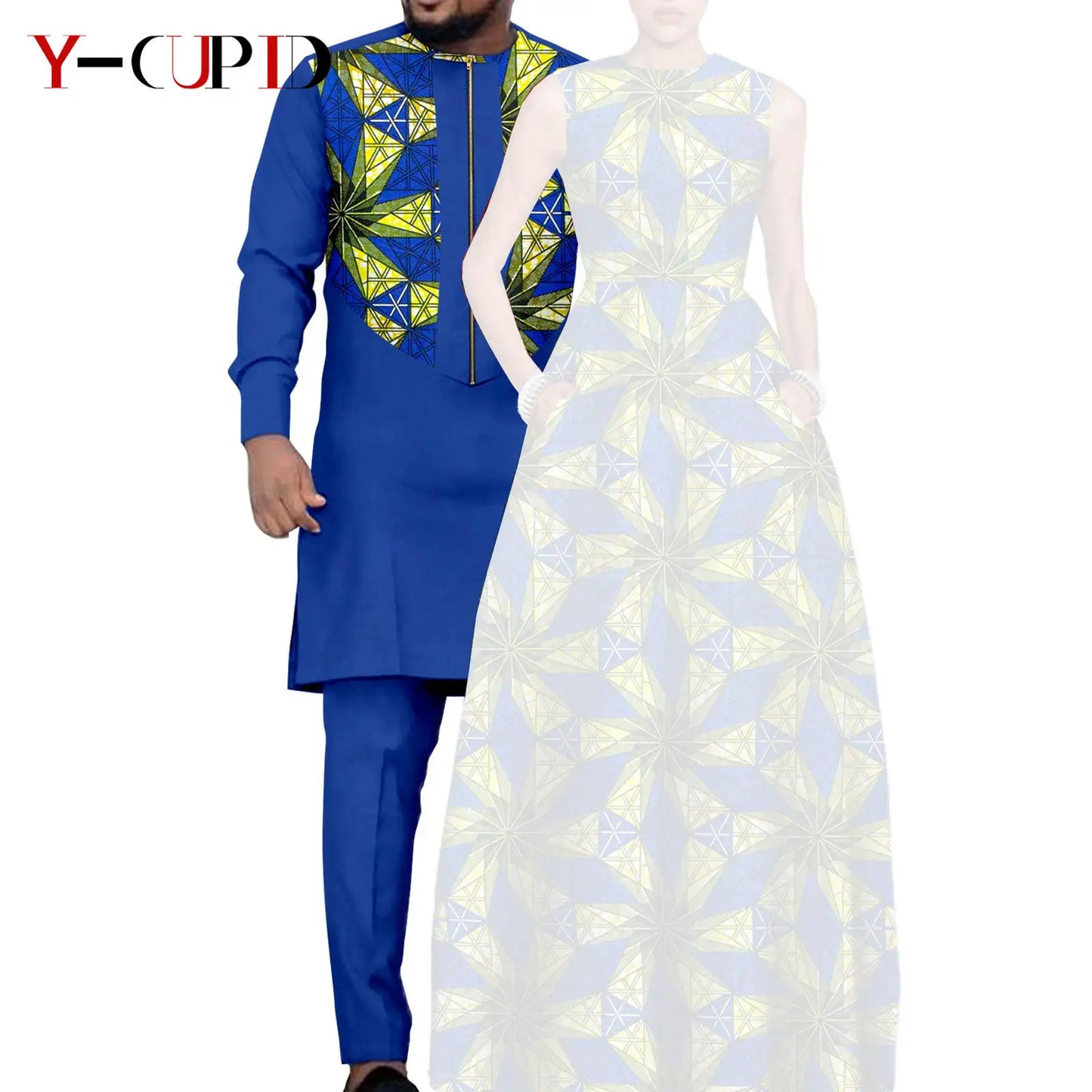African Dresses for Women Matching Couple Outfits Bazin Riche Men Top and Pant Sets Dashiki Outwear for Party Vestidos Y23C067