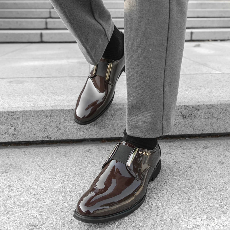 Luxury Brand Men's Shiny Leather Shoes High-end Occasions Business Men's Formal Shoes Classic Loafers Brown Retro Shoes