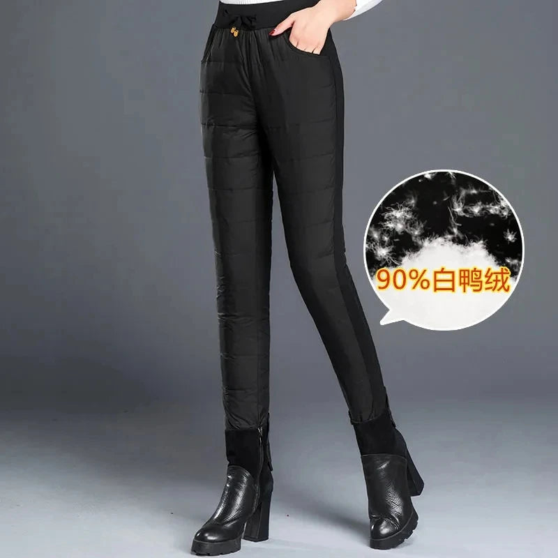 Winter Warm Windproof Pencil Pants Women Casual Oversize 4xl Slim Cotton Padded Lined Sweatpants High Waist 90cm Black Leggings