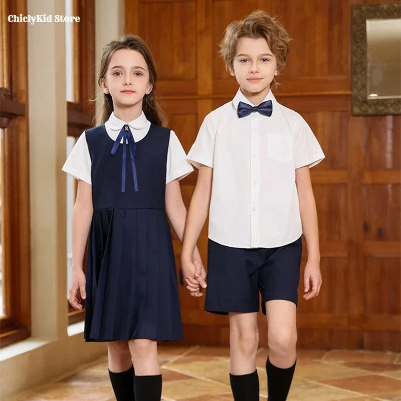 Boys Shirt Shorts Girls Pleated Preppy Dress Outfits Kids Japan Korean Clothes Set Child Students Summer British School Uniforms