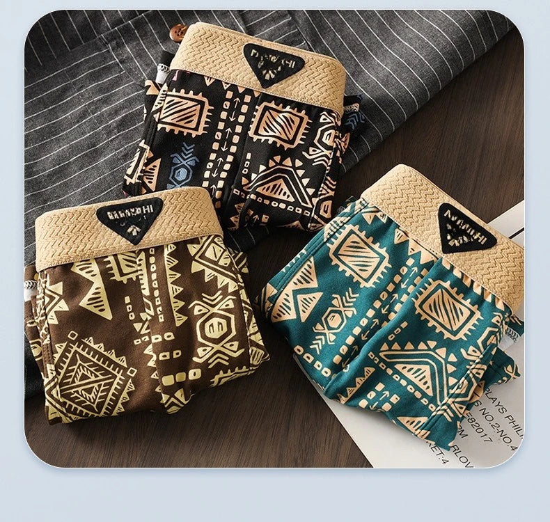 Men's Underwear Is Comfortable and Breathable, with a Trendy American Retro and Ethnic Style. It Is a Men's Mid Rise Shorts