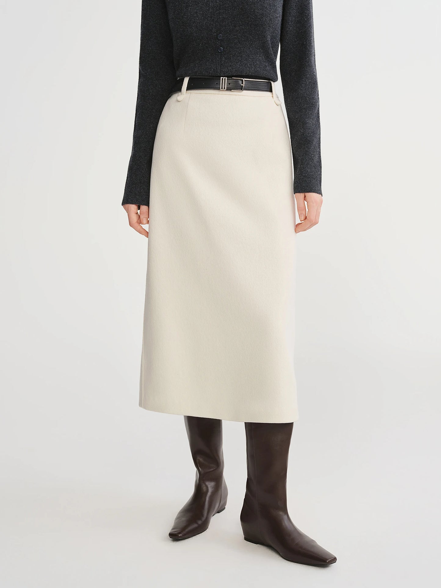 DUSHU Classic Elastic Waist Skirt For Women Winter Office Solid Color College