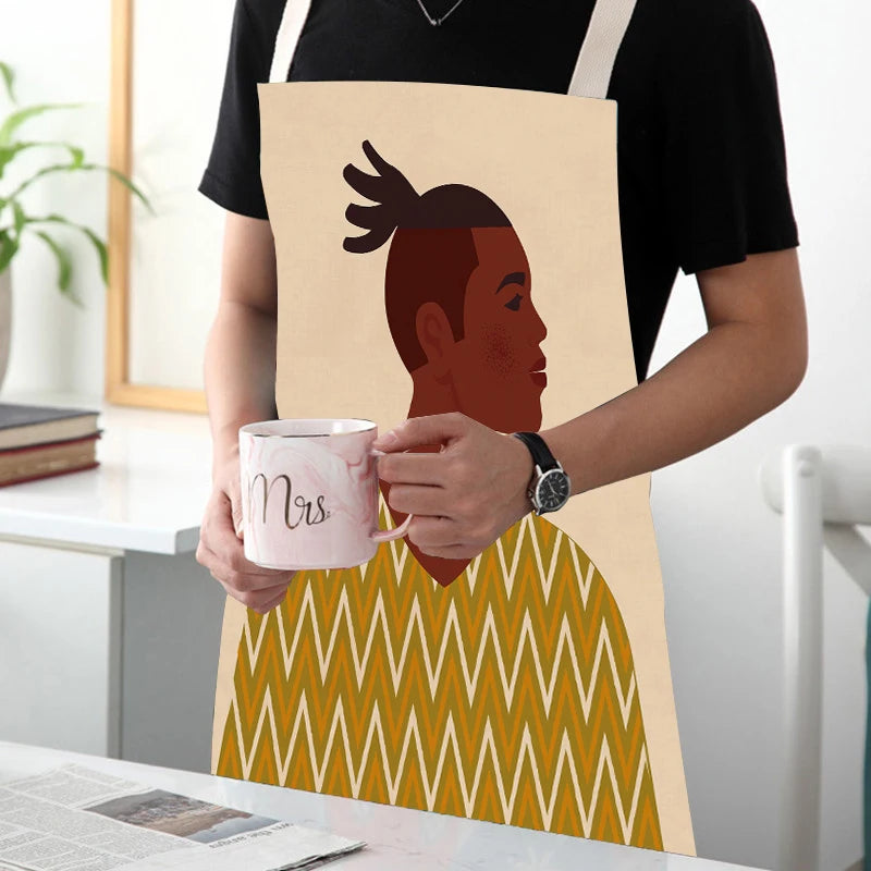 African Style Kitchen Aprons Linen Cooking Waist Bib African Woman Pattern Household Cleaning Sleeveless Pinafore Baking Aprons