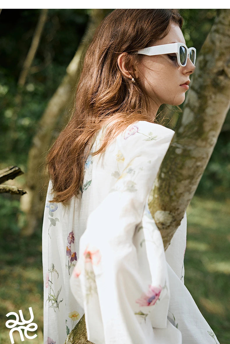 TOYOUTH Women Blouse Shirt 2025 Spring New Linen Floral Printed Velvet Casual Pullover Tops