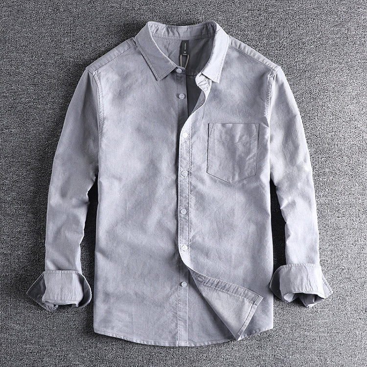 Washed Oxford fabric base simple pocket long sleeve shirt men's casual jacket