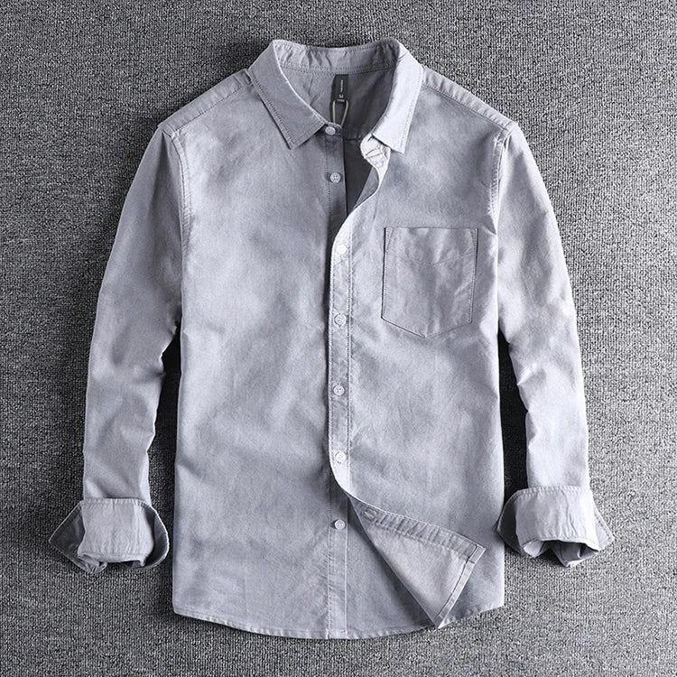 Washed Oxford fabric base simple pocket long sleeve shirt men's casual jacket