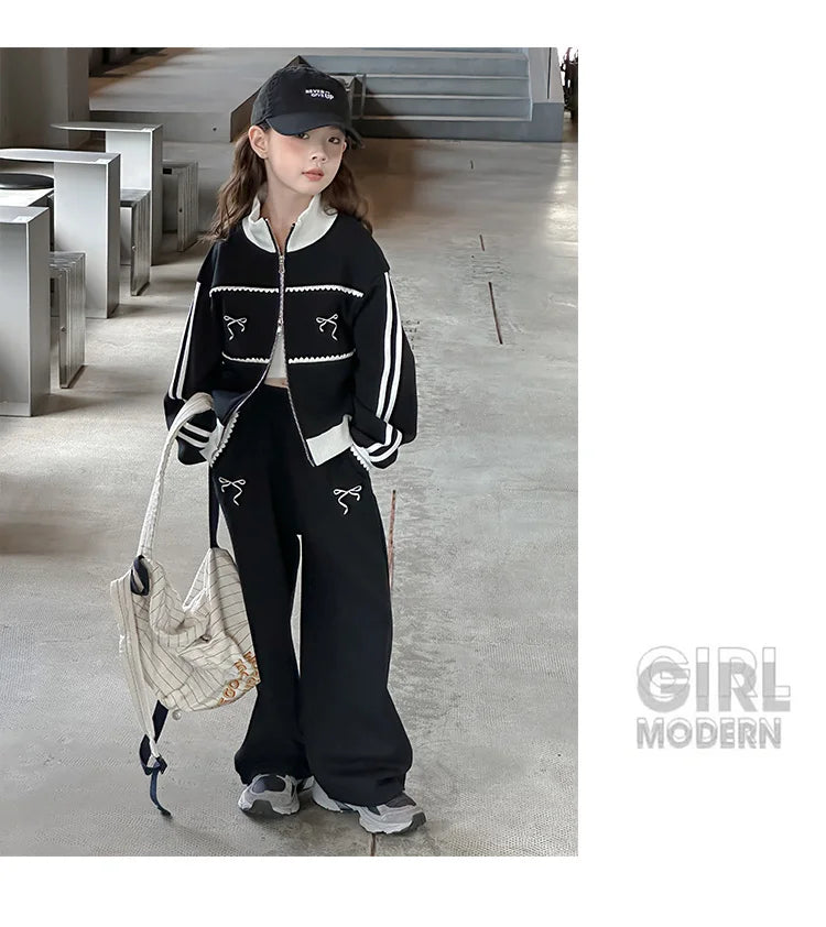 Children's Clothes Sets Girls Sports Suits Spring Autumn Jacket Pants Outdoor Causal Style Tracksuit 2 Piece Teenager Set 5-14Y
