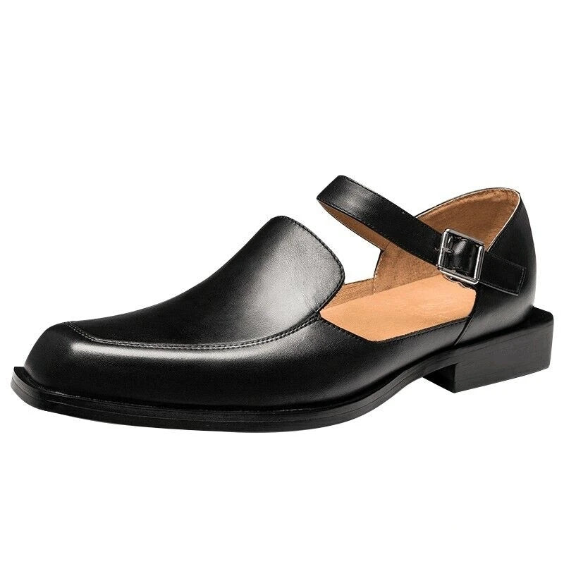 New Black Men's Summer Sandals  Pu Leather Buckle Strap Dress Shoes for Men Business Formal Shoes Men