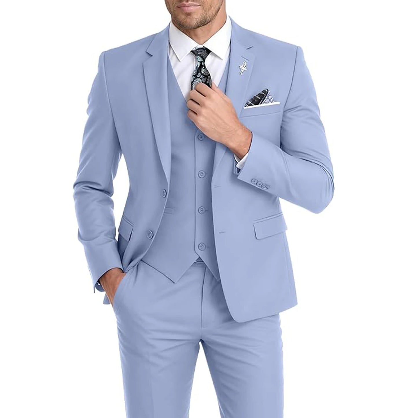 Men's Suit 3 Piece Set Blazer Vest Pants Slim Fit Formal Business Jacket Wedding Tuxedo for Groom Groomsman Business Banquet