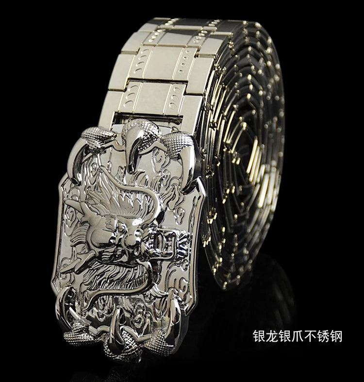 Men's belt Stainless steel Belt Retro Dragon metal Belt Gold Color Charm Belt Hip Hop Punk Strap self-defense luxury Belt male BAZAARHUBO