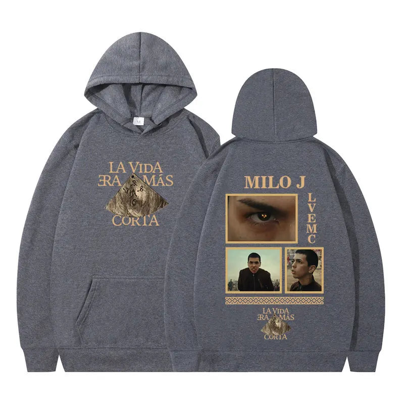 Rapper Milo J La Vida Era Mas Corta Album Graphic Hoodie Men Women Harajuku Pullover Long Sleeves Thick Hip-hop Loose Sweatshirt BAZAARHUBO