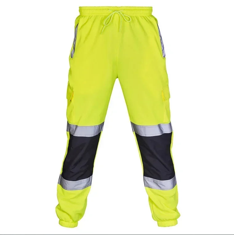 Mens Work Uniform Bottoms Safety Sweat Pants Striped Reflective Pants Loose Mens Jogging Trousers Joggers Patchwork Workwear
