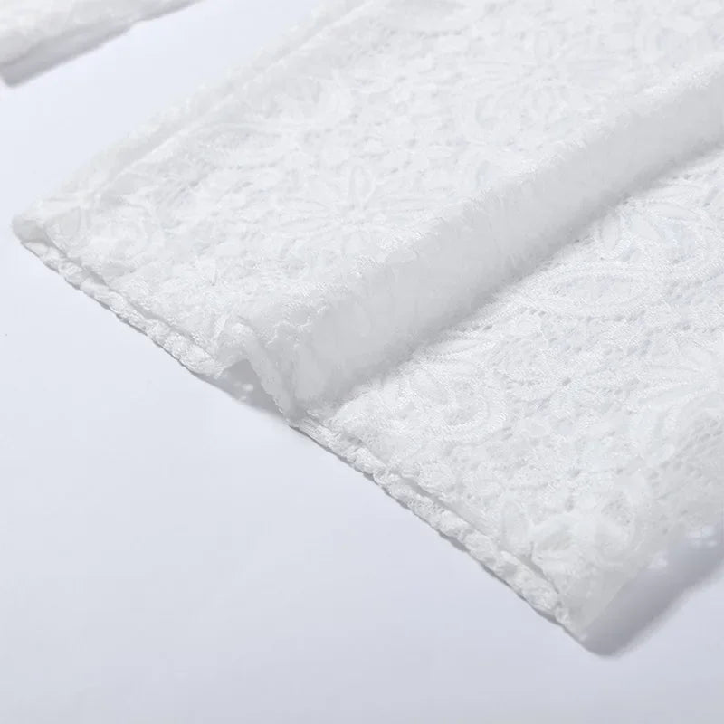 See Through Lace Vest Pant Set Women Beach Sling  Tops Pleated Straight Pants 2026 Summer Vacation Hollow Out Lady Suits