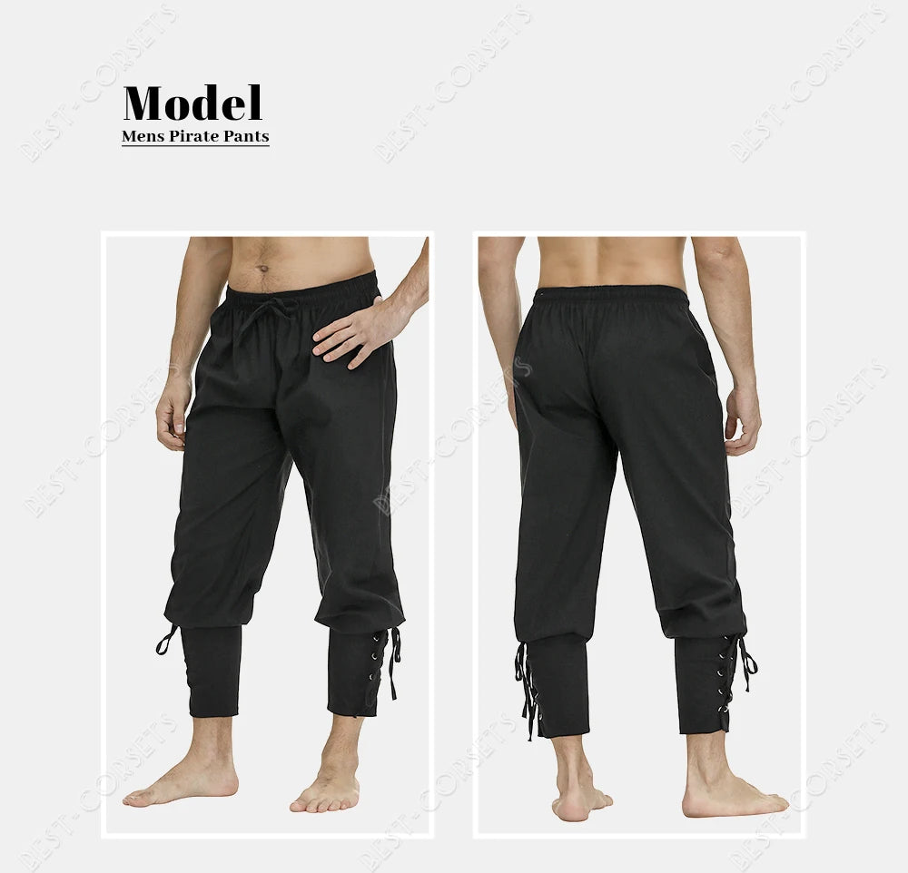 Medieval Pants for Men Costume Cosplay Renaissance Bandage Pants Gothic Trousers Plus Size Pirate Pants Brown Black