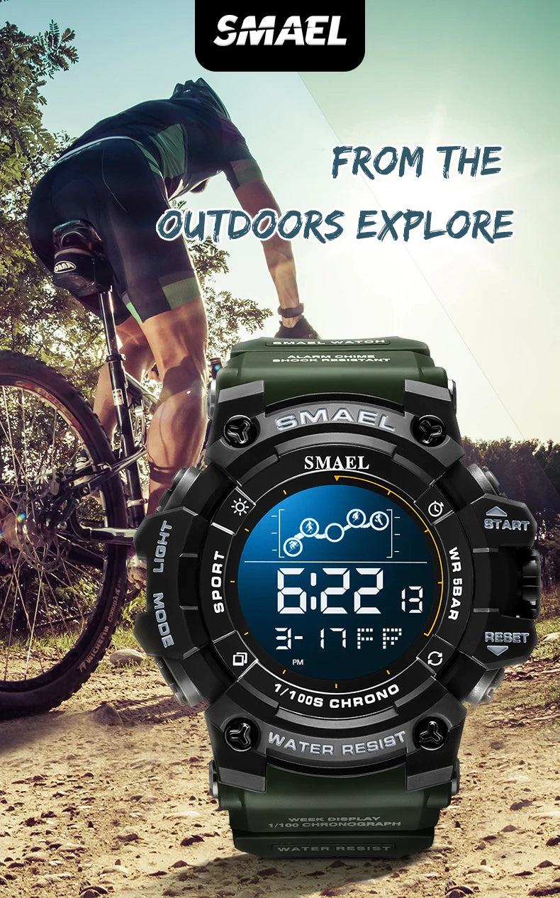 SMAEL Digital Watch LED Alarm Clock Military Watches Big Dial Digital Wristwatches 8082 Sport Watches for Men