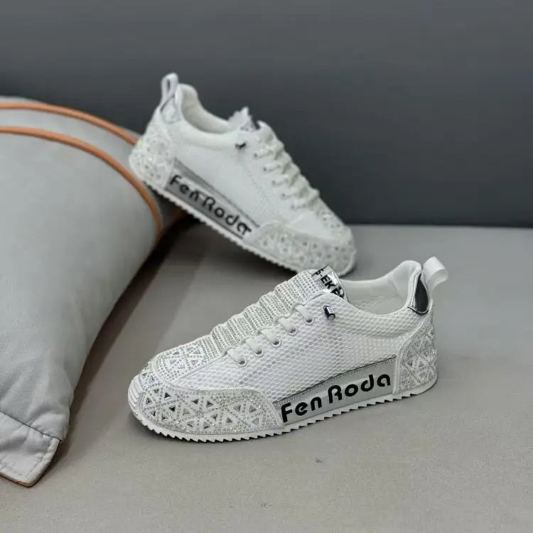 Sneakers Casual Men Designer Punk Bling Board Shoes Fashion Leather Mesh Breathable Increased Internal Flat Platform Sport Shoes