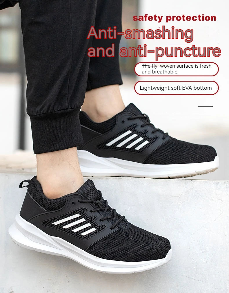 Safety Shoes for Men Steel Toe Safety Sneaker Anti-Smashing Black Work Boots Comfortable Wear-resisting Boots for Work as Hiking