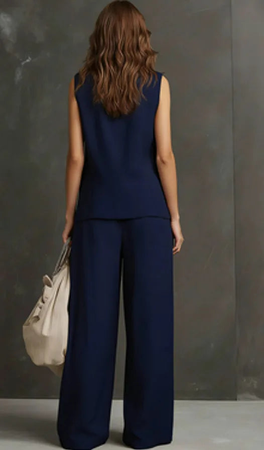 Outfits For Women 2 Piece Set Single-breasted Vest Pocket Solid Color Top Women Pocket Wide-leg Trousers Women's New Summer Suit