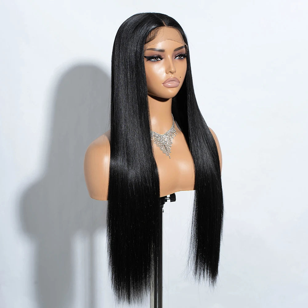 Synthetic Lace Front Wigs Warm Brown Black Color Hair  30" Long straight Wig For Women Lace Wig Heat Resistant Cosplay Wigs