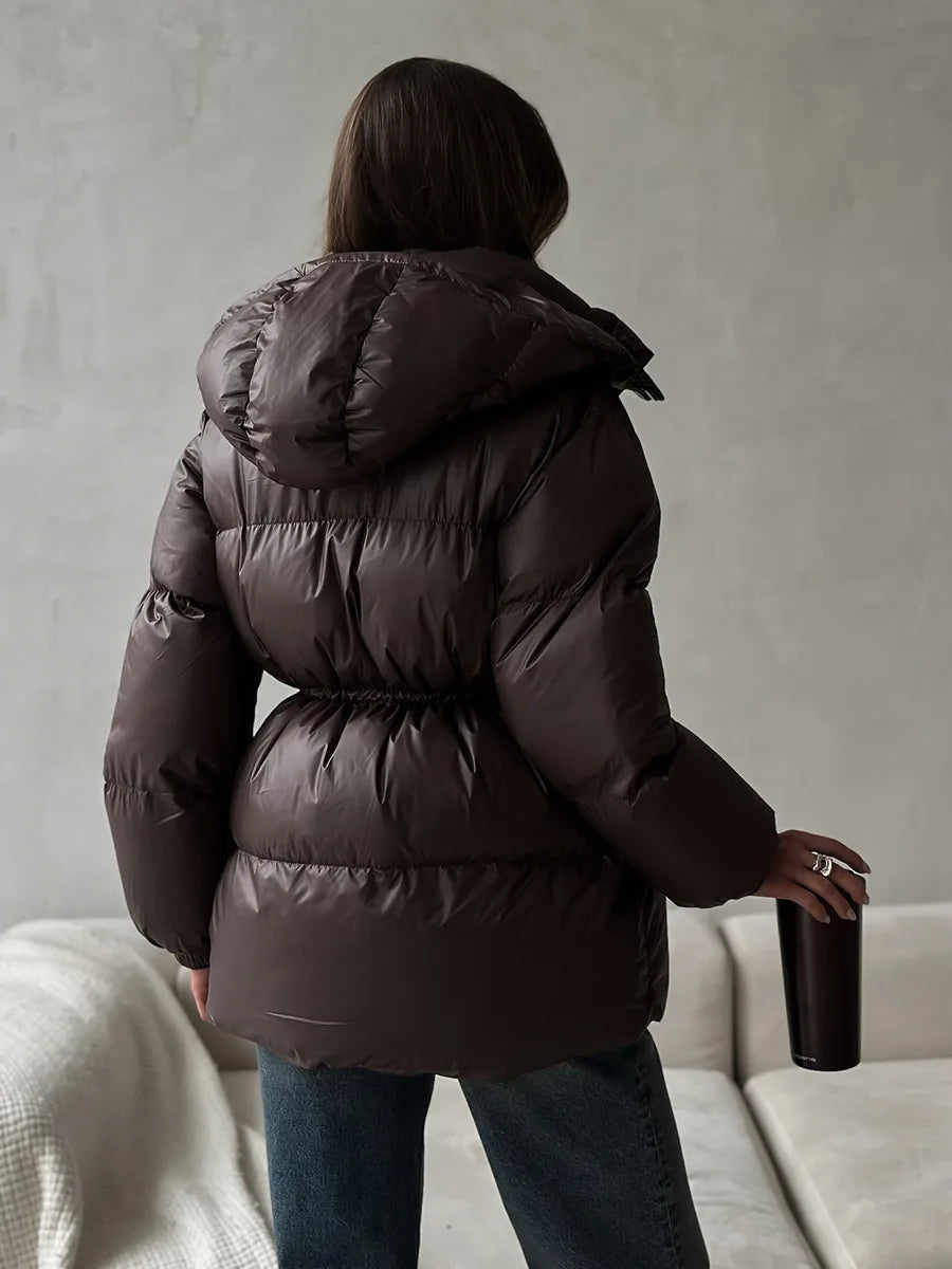 Wolfeel Drawstring Slim Fit Womens Winter Jacket Polyester Coat Warm