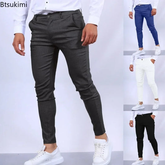 2026 New Casual Pants Stylish Men's Slim Solid Pencil Pants Male Comfortable Business Formal Pants Four Season Hot Sale Trousers