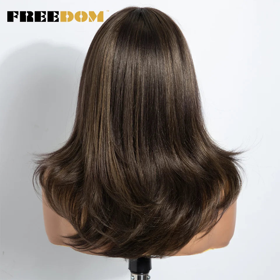FREEDOM Synthetic Lace Front Wigs For Women 20" Layered Ombre Brown Blonde Wig 6x4 Pre-plucked Easy Wear And Go Glueless Wigs