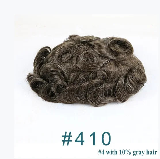 80%Density Natural Hairline 0.02mm Ultra Thin Skin Invisible Mens Toupee Brown Blonde Grey Human Hair Capillary Prosthesi System