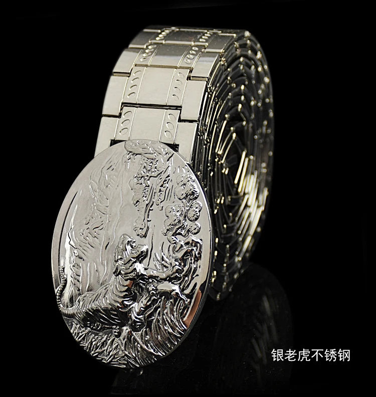 Men's belt Stainless steel Belt Retro Dragon metal Belt Gold Color Charm Belt Hip Hop Punk Strap self-defense luxury Belt male BAZAARHUBO
