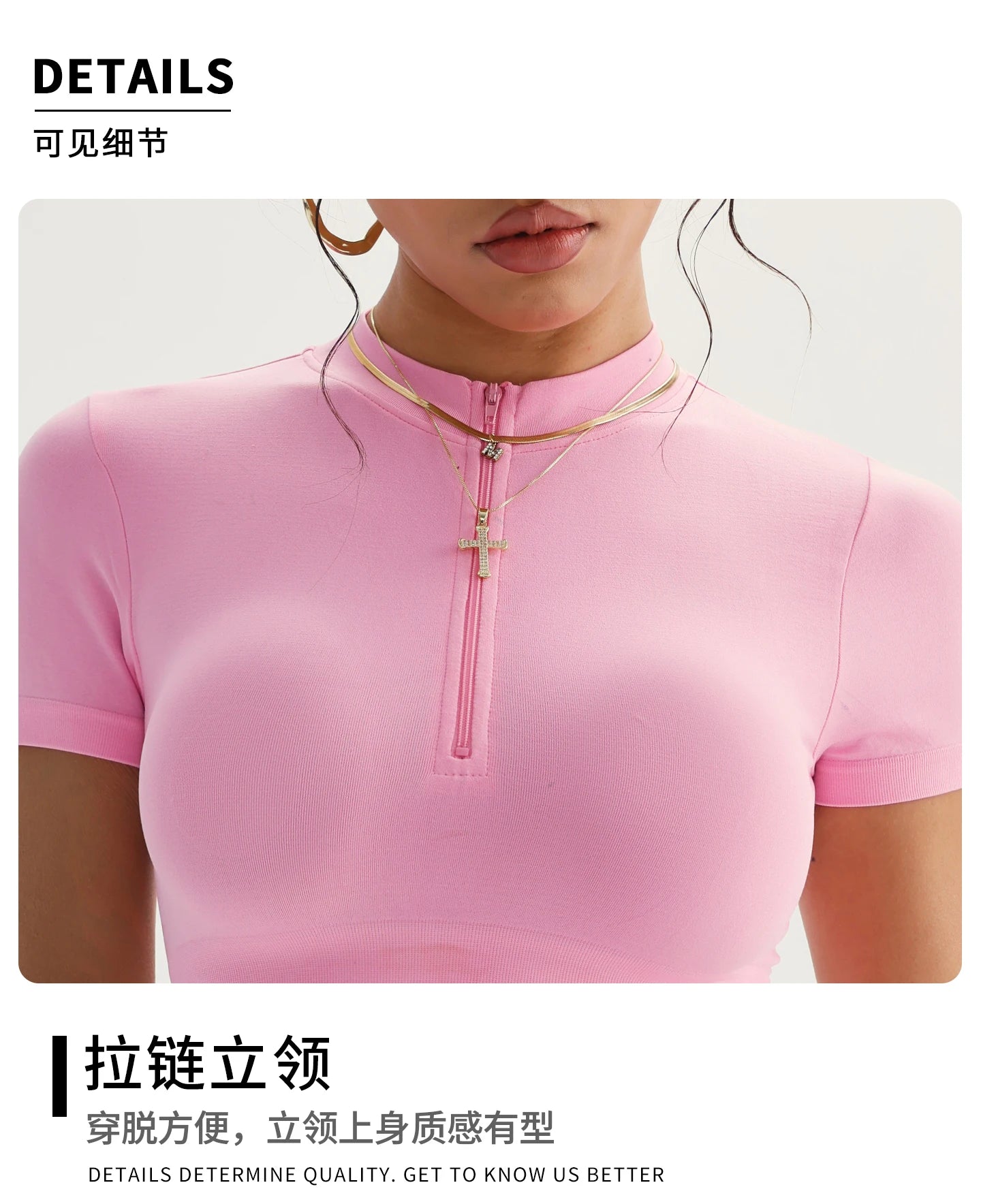 Seamless Yoga Crop Top Women Half Zip Mock Neck Short Sleeve Sports T-shirt Gym Workout Top Slim Fit Fitness Tights Sportswear