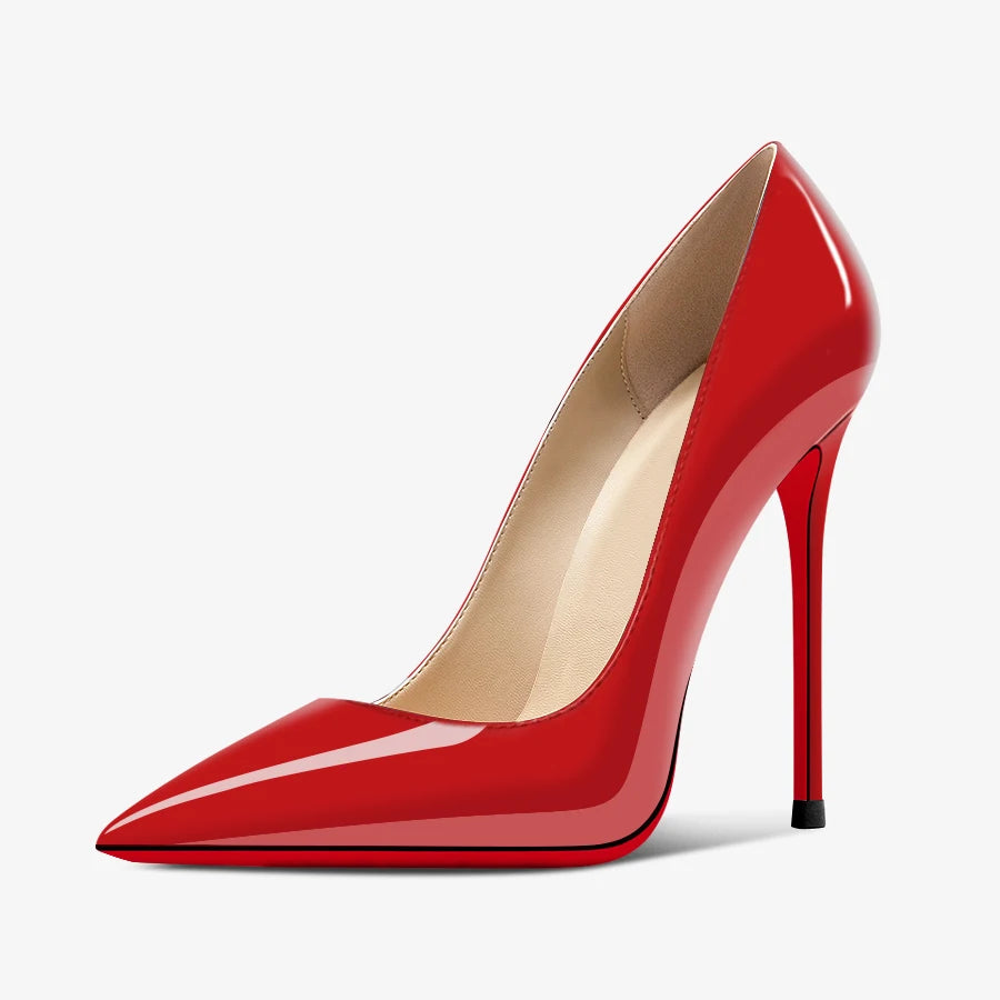 2024 New 12cm Super Shallow Mouth Black Red Sole High Heels Women's Thin Heels Sexy Pointy Large Size Single Shoes