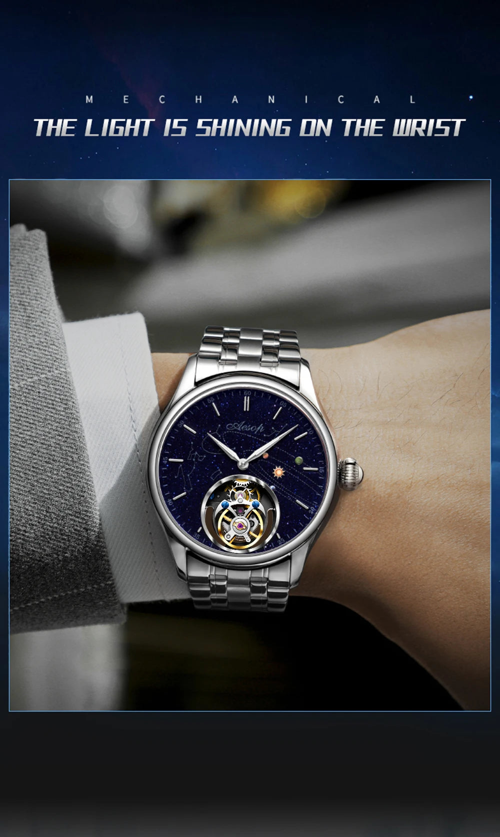 AESOP Flying Tourbillon Skeleton Mechanical Luxury Watches Waterproof Wristwatches Watch Brand For Men Movement Sapphire 2023
