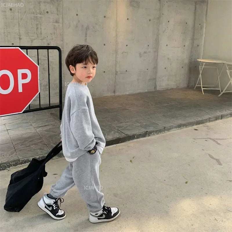 Children Fashion Clothes Suit Boys Casual Spring Sets Costume Kids Solid Colour Sweatshirts+Pants 2Pcs Simplicity Autumn Outfits