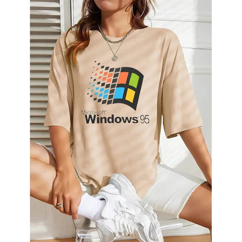 Windows 95 Vaporwave T Shirt Men Women's Crewneck  Windows 95 Classic Computer System Tee Shirts Summer Short Sleeve
